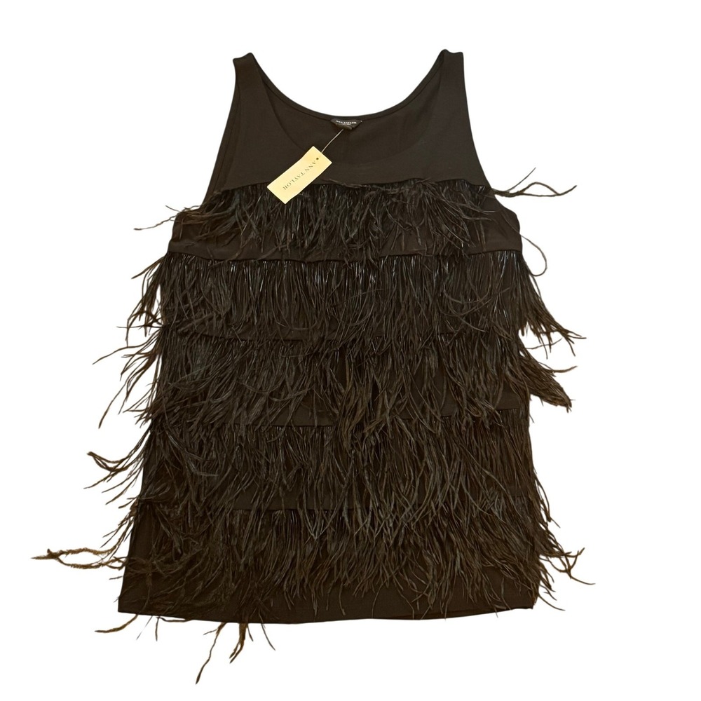 Ann Taylor Tank Black Small Feather Fringe NWT Flapper Gatsby Party Cocktail NYE